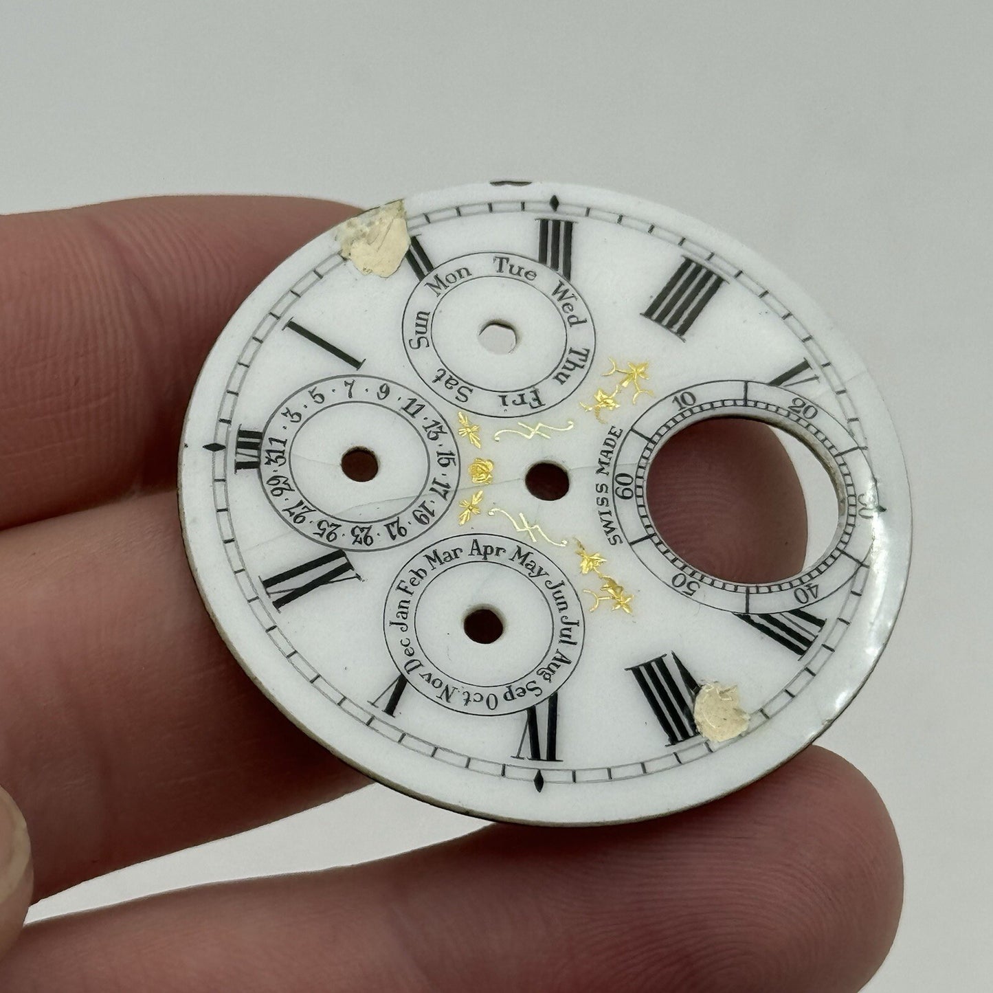 42mm Triple Date Full Calendar Porcelain Patterned Pocket Watch Dial Spares