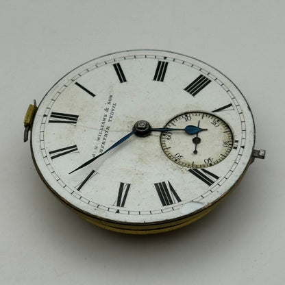 44.8mm Antique J D Williams & Son Merthyr Tydvil Pocket Watch Movement PARTS