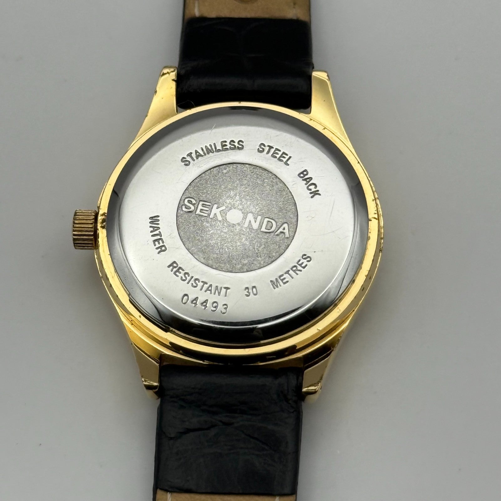 Sekonda Ladies Quartz Watch Gold Tone White Dial Leather Strap Working 25mm