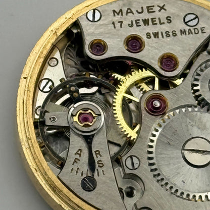 Majex Buren 370 Watch Movement Manual Wind Vintage Swiss 17 Jewels Parts 25.9mm