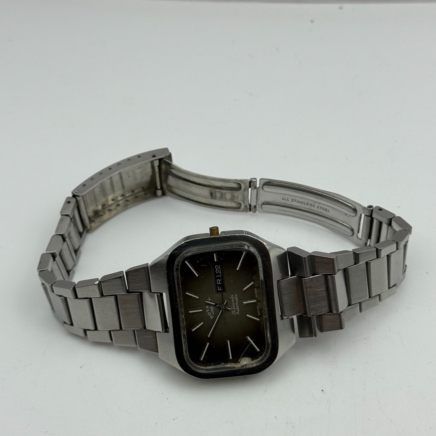 38mm Men’s Rare Vintage Rotary TV Case Automatic Swiss Date Watch PARTS REPAIR