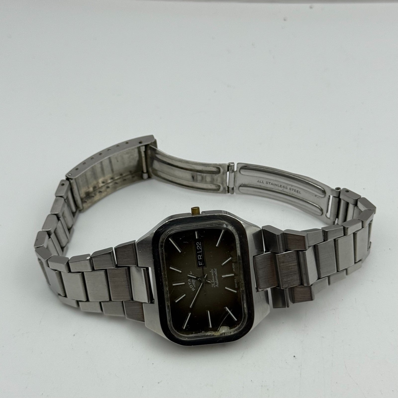 38mm Men’s Rare Vintage Rotary TV Case Automatic Swiss Date Watch PARTS REPAIR