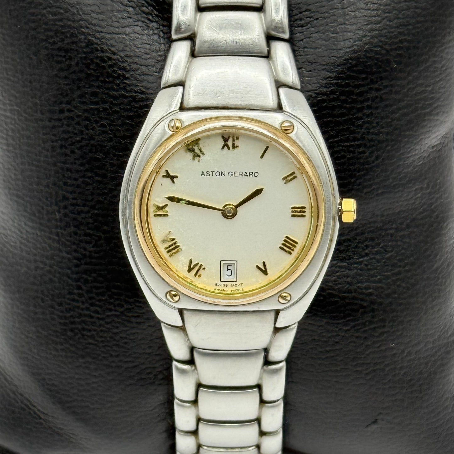 Aston Gerard Ladies Quartz Watch Date Dial Two Tone Bracelet 26mm PARTS REPAIR