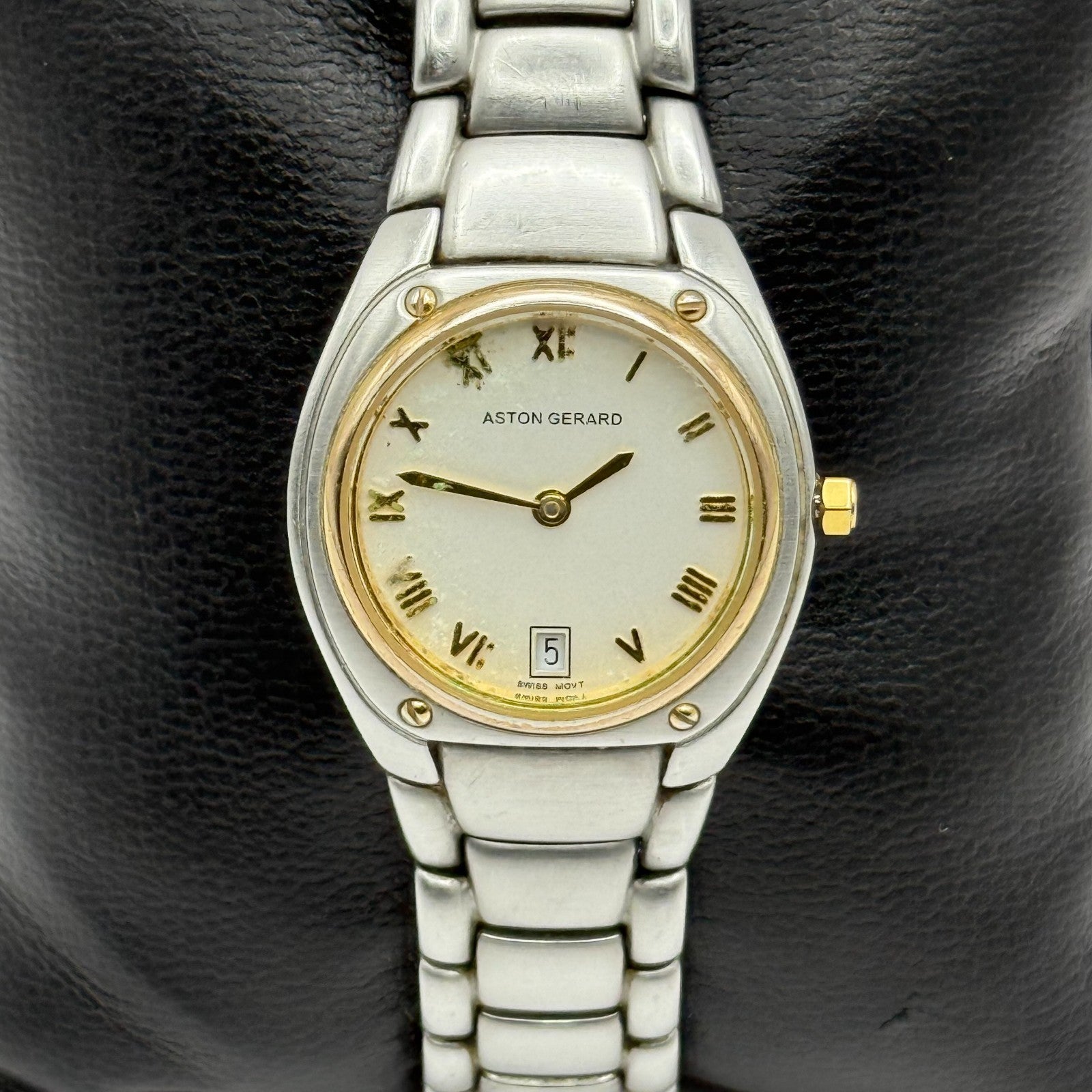 Aston Gerard Ladies Quartz Watch Date Dial Two Tone Bracelet 26mm PARTS REPAIR