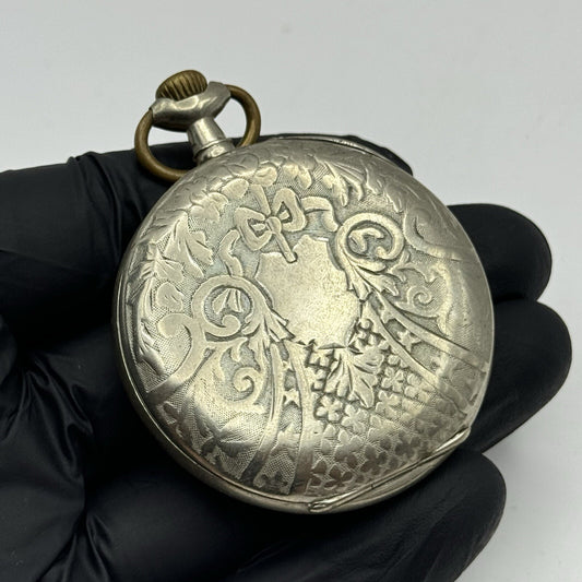 50mm Runs But Stops Antique Art Deco Case Pin Set Argentan Quality Pocket Watch