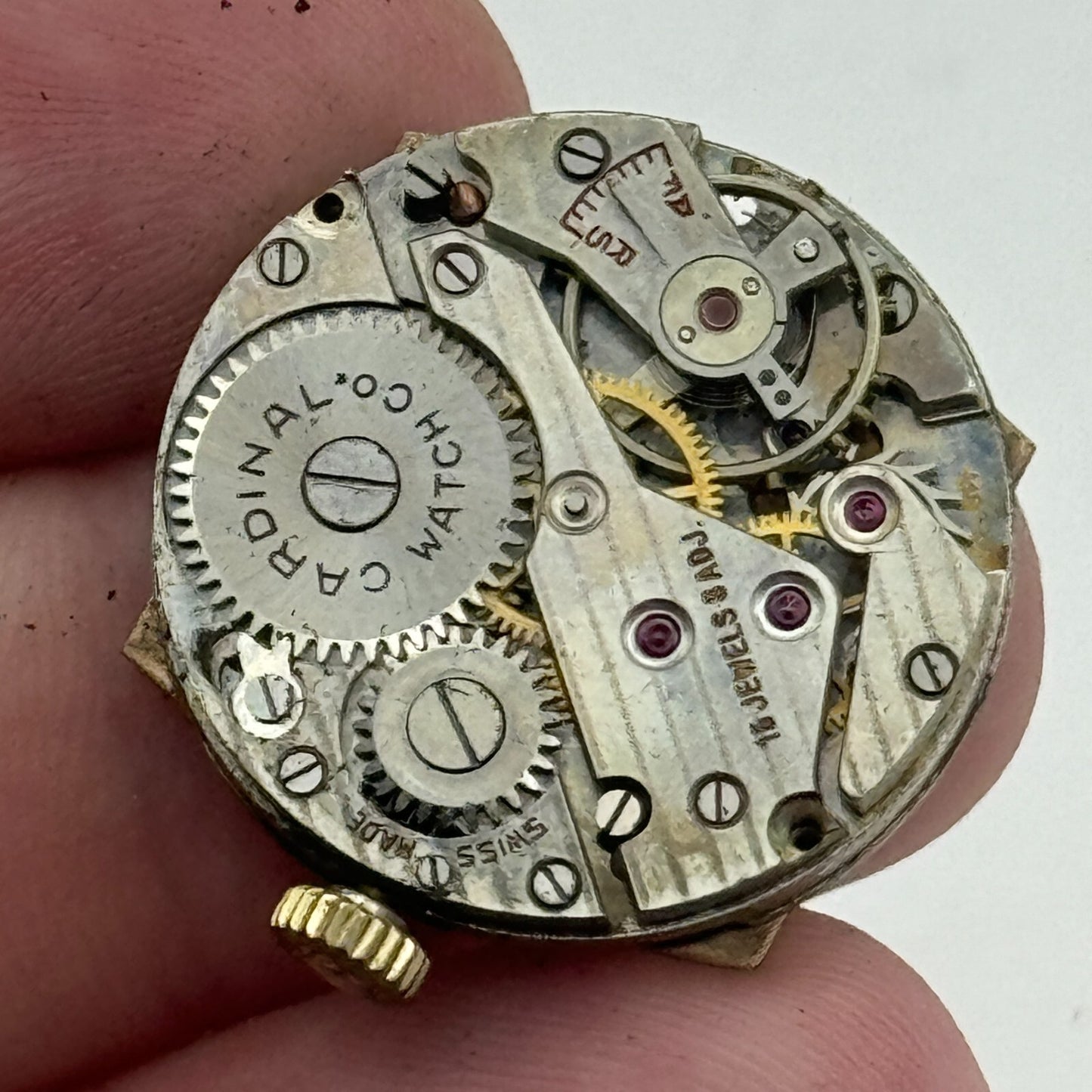 26mm Vintage Cardinal Swiss 15 Jewels Rolled Gold Manual Wind Watch PARTS REPAIR