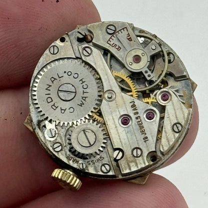 26mm Vintage Cardinal Swiss 15 Jewels Rolled Gold Manual Wind Watch PARTS REPAIR
