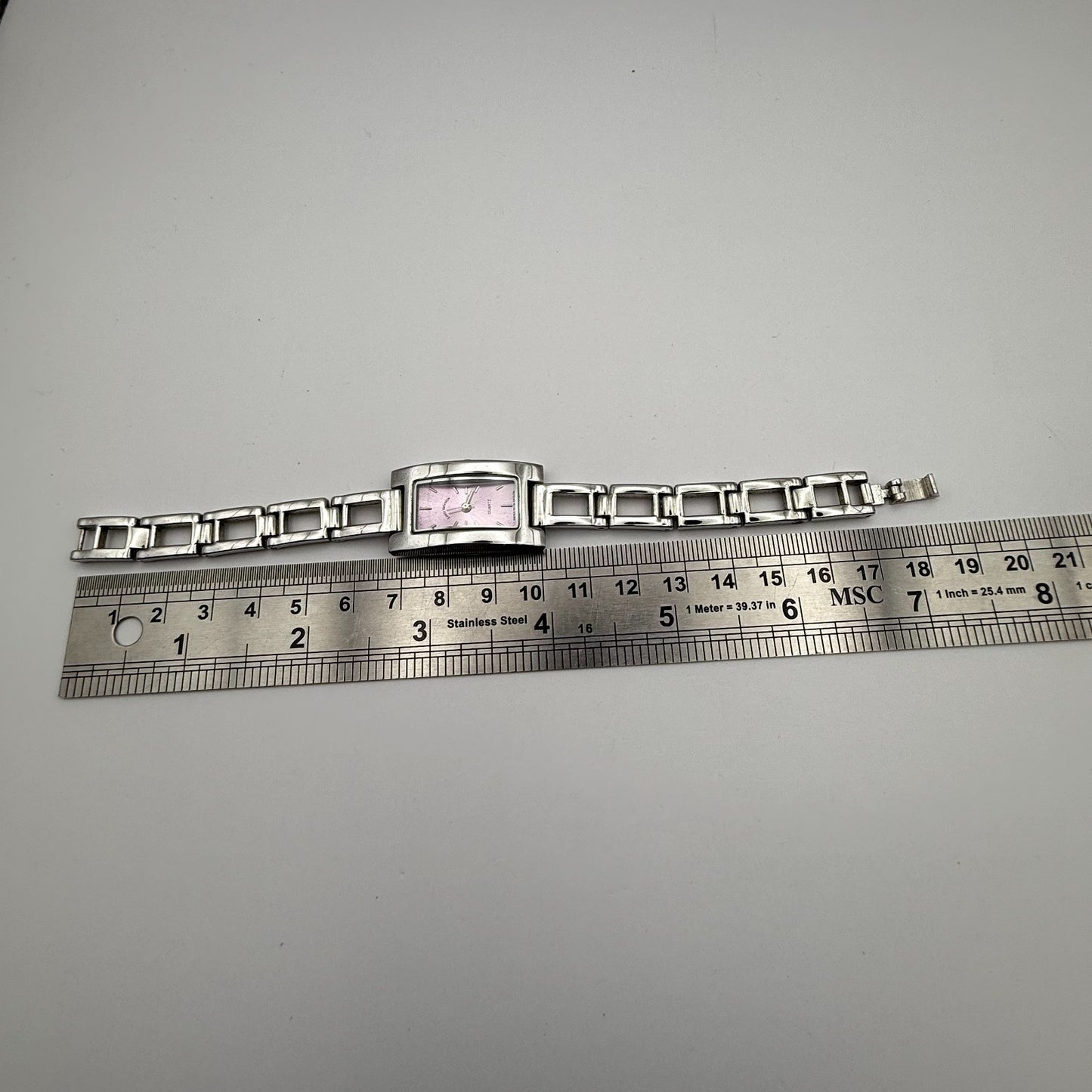 Louis Valentine Ladies Quartz Watch Purple Dial Silver Tone Japan Working 19mm