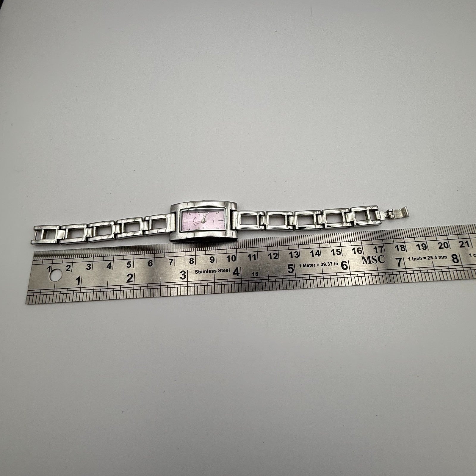 Louis Valentine Ladies Quartz Watch Purple Dial Silver Tone Japan Working 19mm