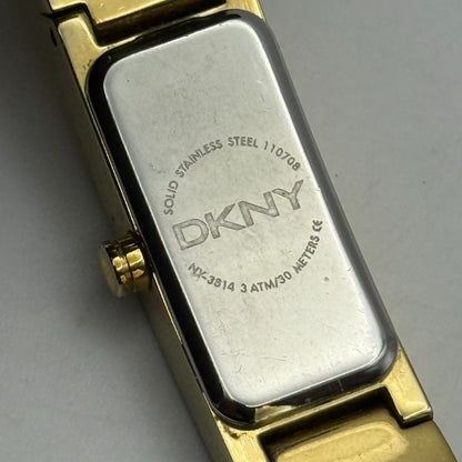 12mm Working Ladies Gold Plated DKNY NY-3814 Quartz Rectangle Watch 5.5 Inches