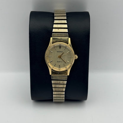Sekonda USSR Vintage Quartz Watch Gold Tone Stretch Band Steel Working 22mm