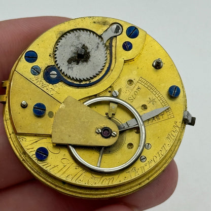 43mm Antique Unusual Nugent Wells & Son Newport Pocket Watch Movement PARTS