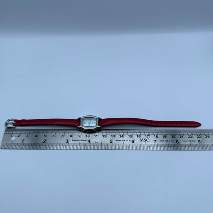 Avon Ladies Quartz Watch Mother of Pearl Dial Red Leather Strap Working 20mm
