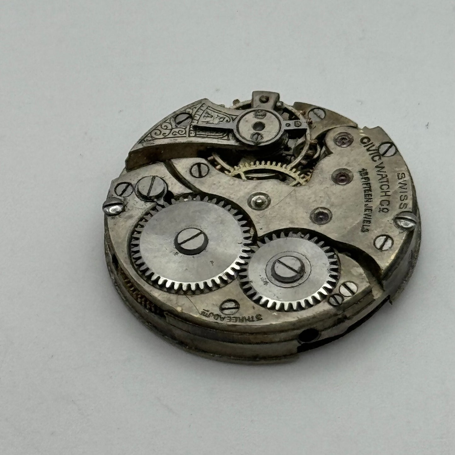 25.3mm Civic Watch Co Mens Trench Watch Movement Manual Wind Vintage Swiss PARTS