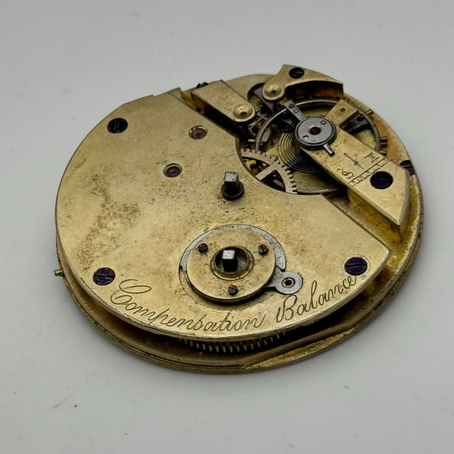 47.8mm Antique Compensation Balance Key Wound Pocket Watch Movement PARTS SPARES