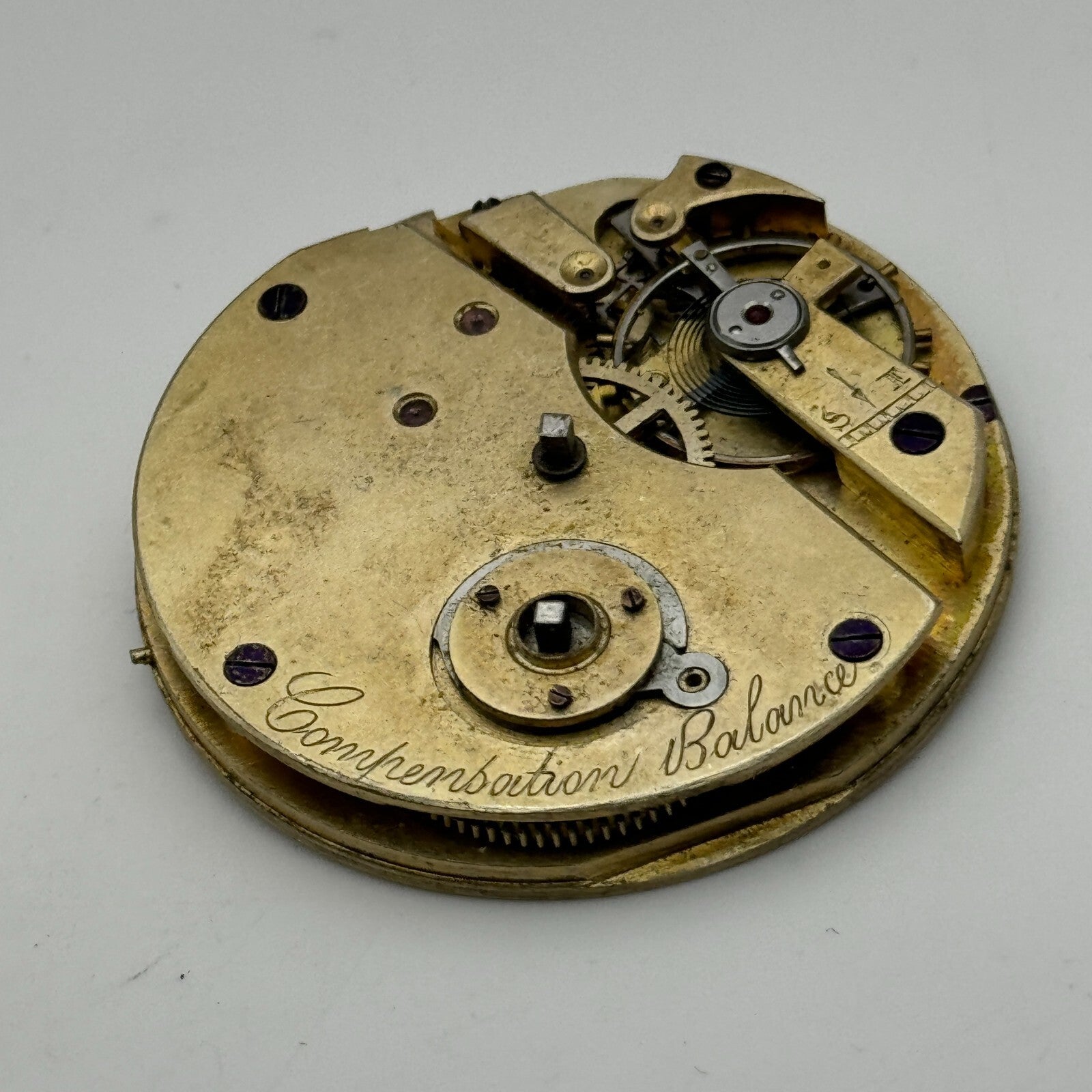 47.8mm Antique Compensation Balance Key Wound Pocket Watch Movement PARTS SPARES