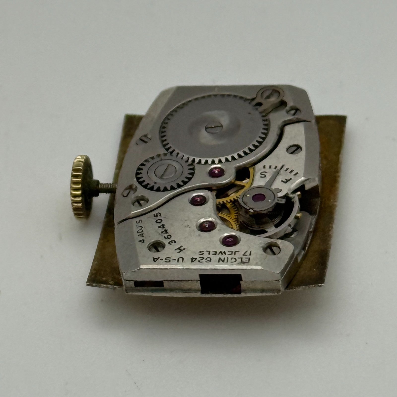 1950 Vintage 15/0s Elgin De Luxe 624 Model 2 American Watch Movement for PARTS