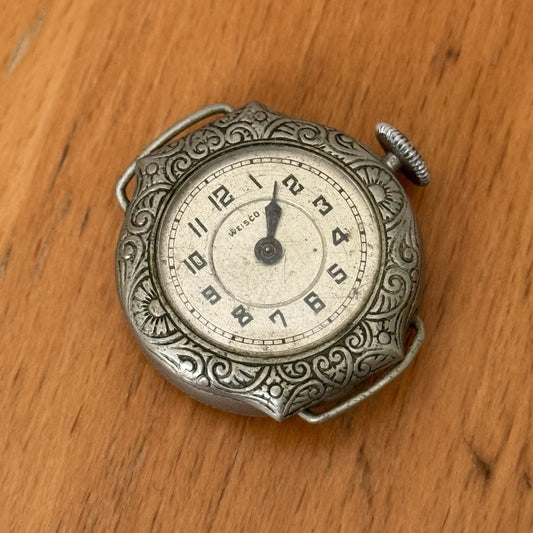 Vintage Weisco Art Deco Pure White Nickel Welsam AS Manual Wind Watch FOR PARTS