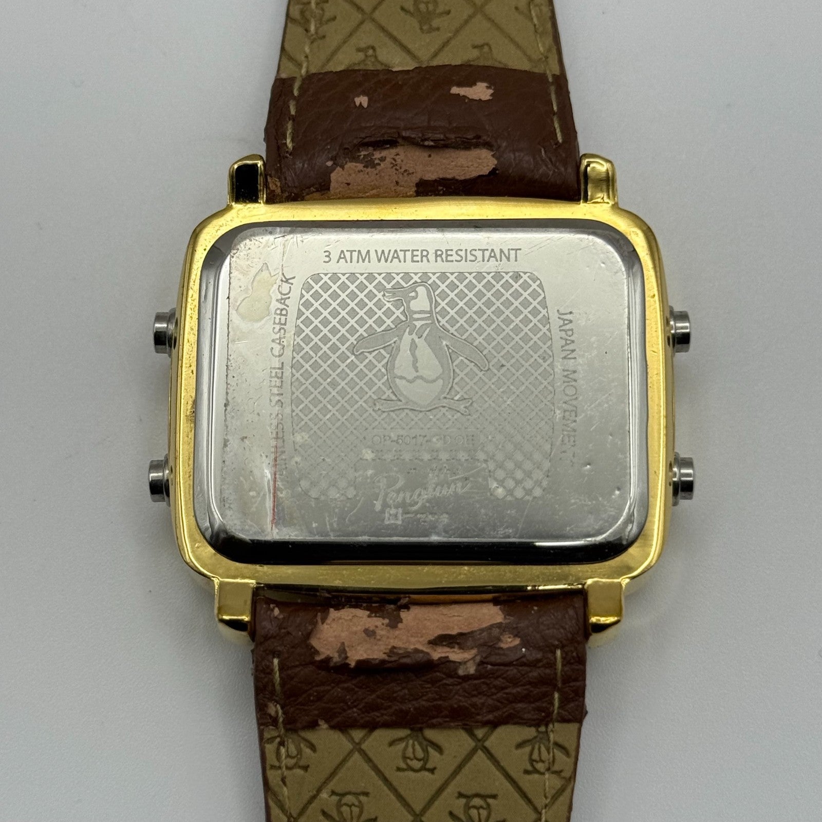 An Original Penguin Digital Quartz Watch Gold Tone Case Japan Working 41mm