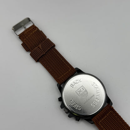 Xinew Men’s Quartz Chronograph Watch Calendar Dial Brown Strap Working 43mm