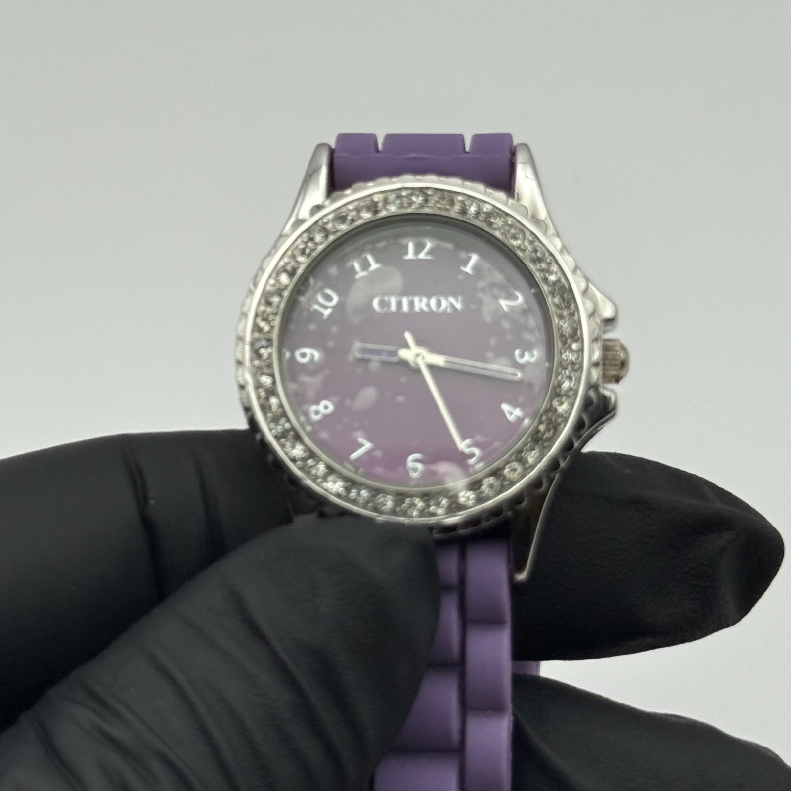 Citron Ladies Quartz Watch Crystal Accents Purple Strap Working 27mm New Battery