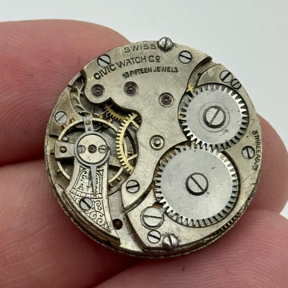 25.3mm Civic Watch Co Mens Trench Watch Movement Manual Wind Vintage Swiss PARTS
