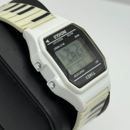 Timex Indiglo Digital Quartz Watch Piano Strap White Black Strap Working 34mm