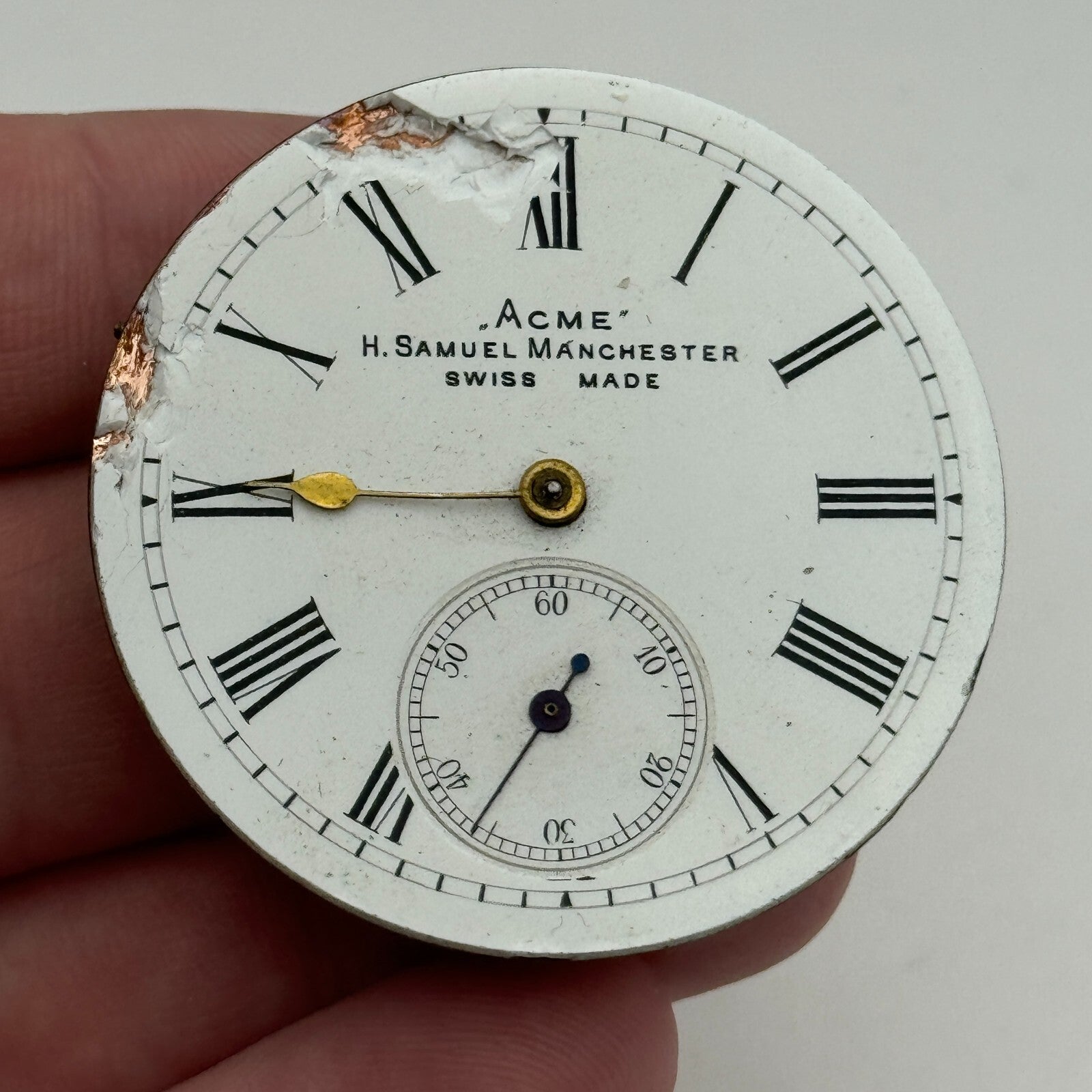 43.8mm Antique H Samuel Manchester Patent Balance Pocket Watch Movement PARTS