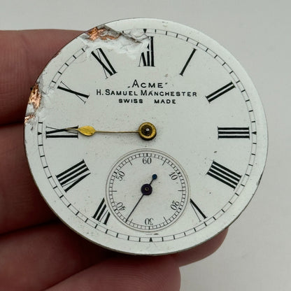 43.8mm Antique H Samuel Manchester Patent Balance Pocket Watch Movement PARTS