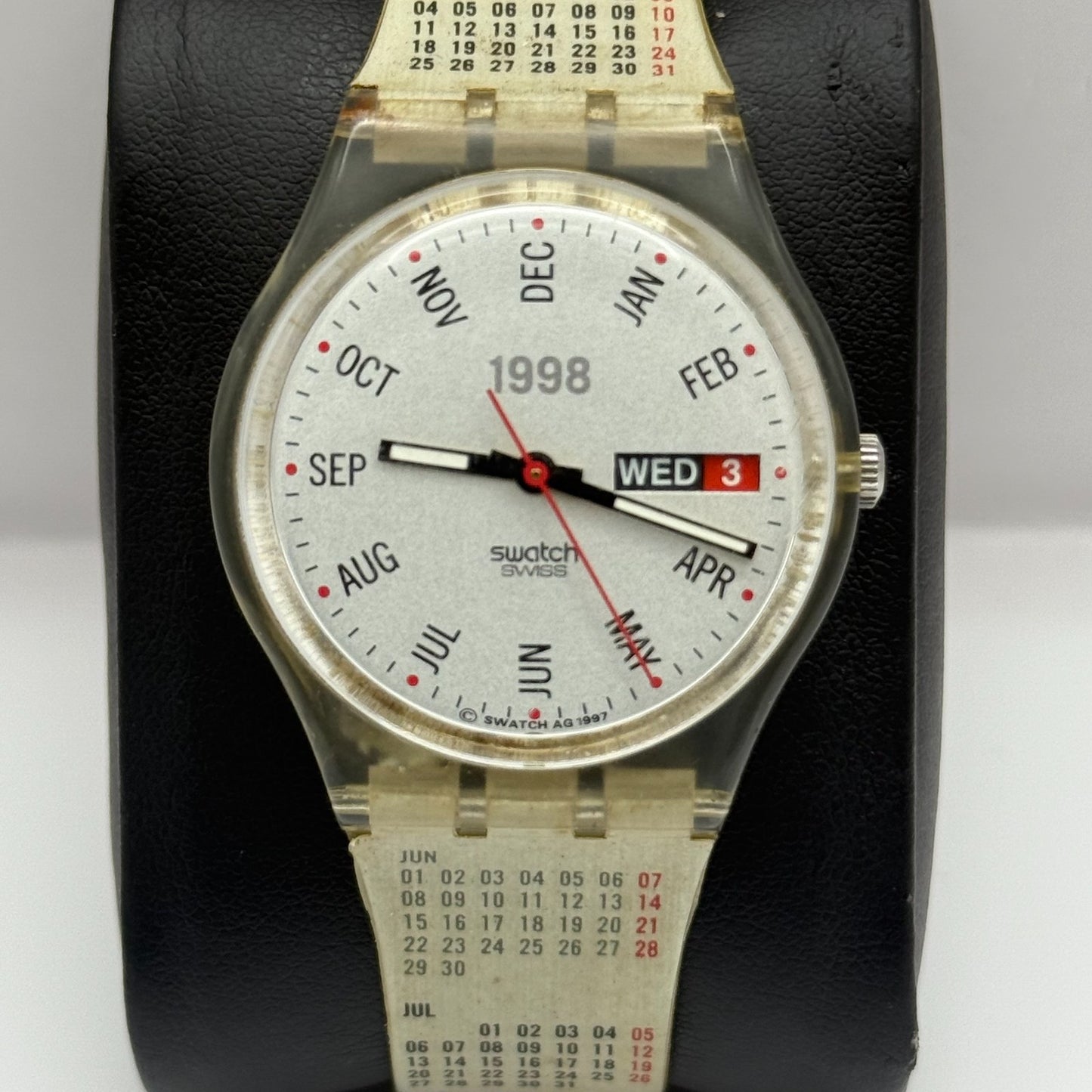 1998 Swatch Calendarium GK726 Quartz Watch Date White Dial Swiss + Box 33mm