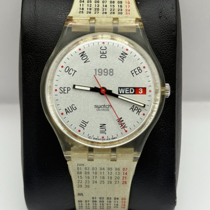 1998 Swatch Calendarium GK726 Quartz Watch Date White Dial Swiss + Box 33mm