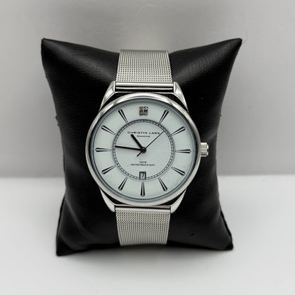 Christian Lars Diamond Watch Boxed 42mm Unisex Date Dial Steel Boxed 7 Inches