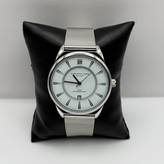 Christian Lars Diamond Watch Boxed 42mm Unisex Date Dial Steel Boxed 7 Inches