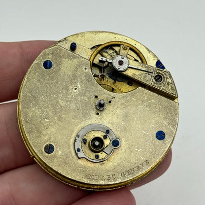47.6mm Antique Muret Geneve Key Wound Pocket Watch Movement PARTS REPAIR SPARES