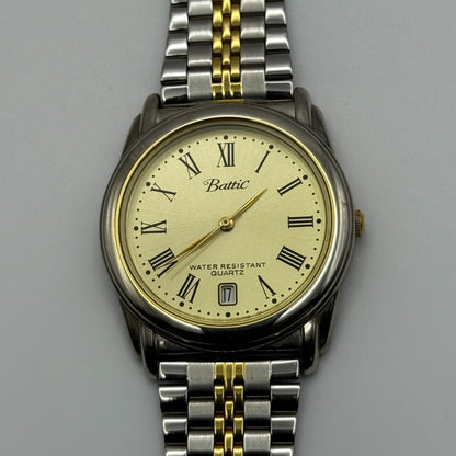 Battic Maruman Unisex Quartz Watch Two Tone Date Dial Gold Silver Working 33mm