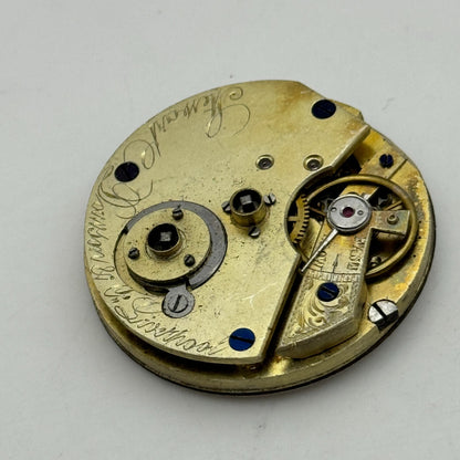 36.3mm Antique Stewart Dawson Co Liverpool Key Wound Pocket Watch Movement PARTS