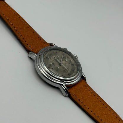Claude Valentini Series 3000 Men's Quartz Watch Tan Leather Strap Working 36mm