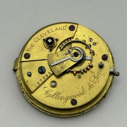 44.9mm Antique Collingwood & Son The Cleveland Pocket Watch Movement PARTS SPARE