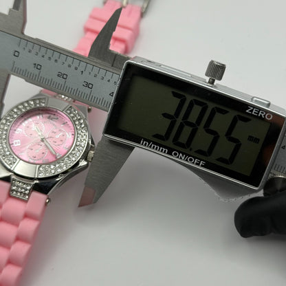 Eve Mon Crois Ladies Quartz Watch Pink Dial Crystal Accents Japan Working 36mm