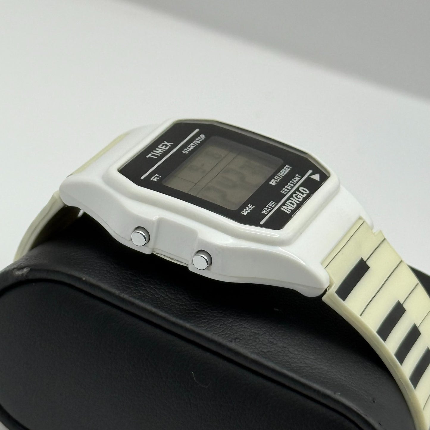 Timex Indiglo Digital Quartz Watch Piano Strap White Black Strap Working 34mm