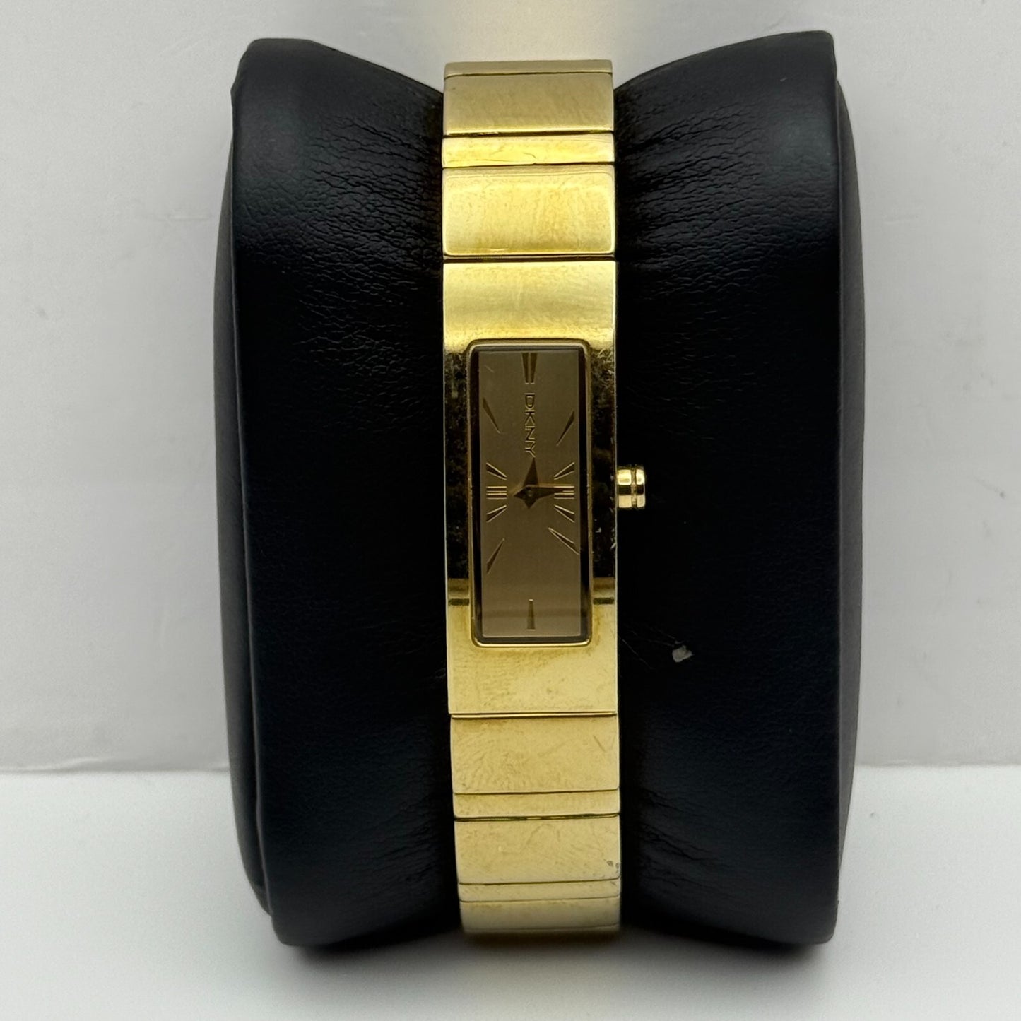 12mm Working Ladies Gold Plated DKNY NY-3814 Quartz Rectangle Watch 5.5 Inches