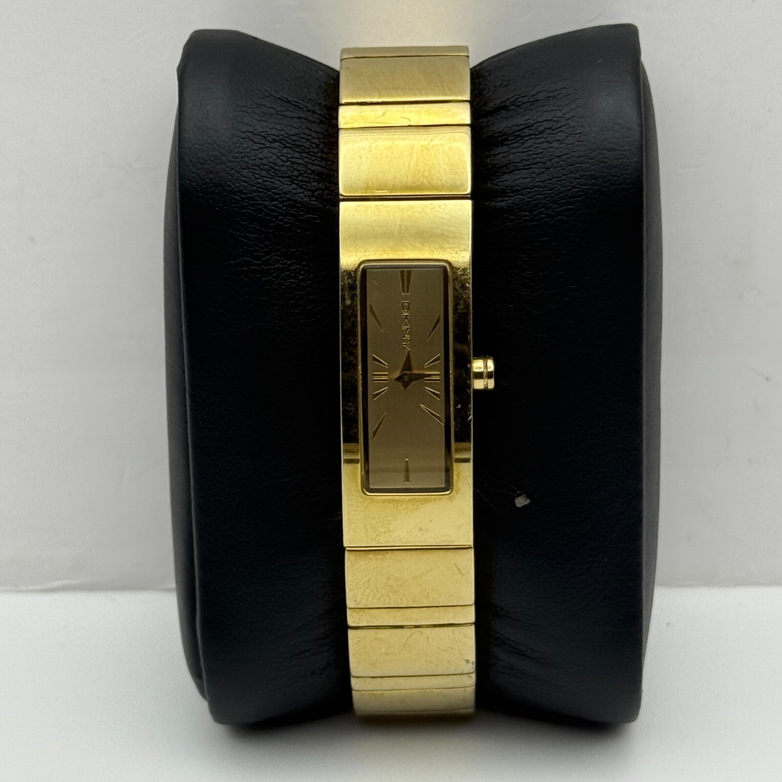 12mm Working Ladies Gold Plated DKNY NY-3814 Quartz Rectangle Watch 5.5 Inches
