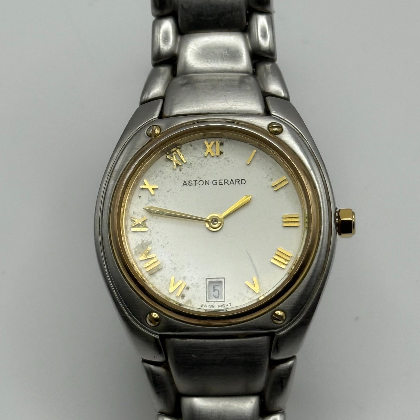 Aston Gerard Ladies Quartz Watch Date Dial Two Tone Bracelet 26mm PARTS REPAIR