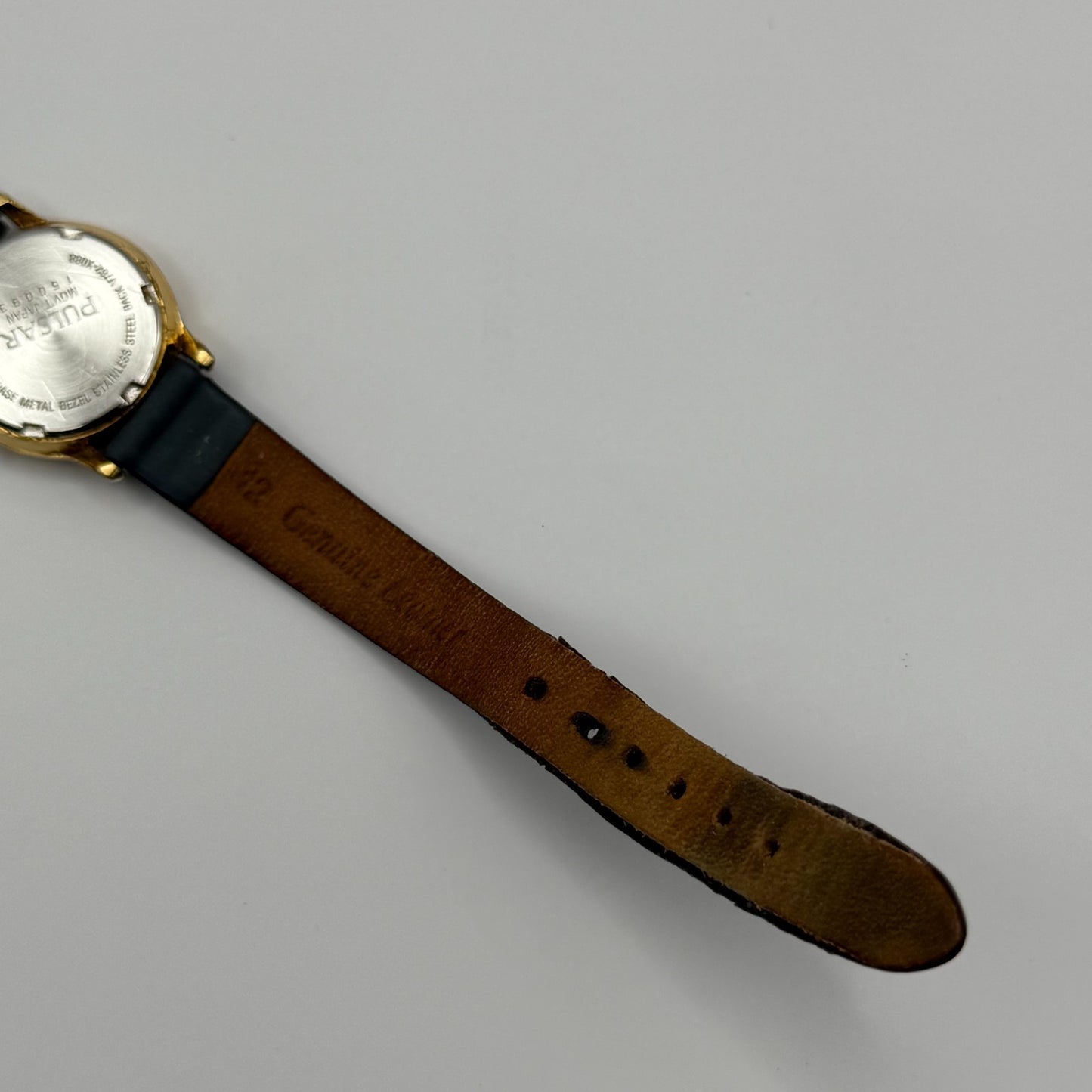 Pulsar Ladies Quartz Watch Date Dial Gold Tone Blue Leather Strap Working 24mm