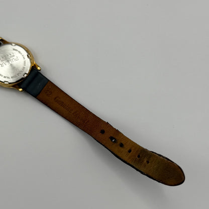 Pulsar Ladies Quartz Watch Date Dial Gold Tone Blue Leather Strap Working 24mm