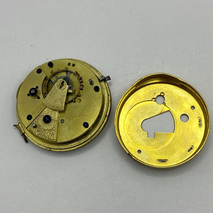 44.6mm Antique Key Wound Reversing Pinion Pocket Watch Movement PARTS REPAIR