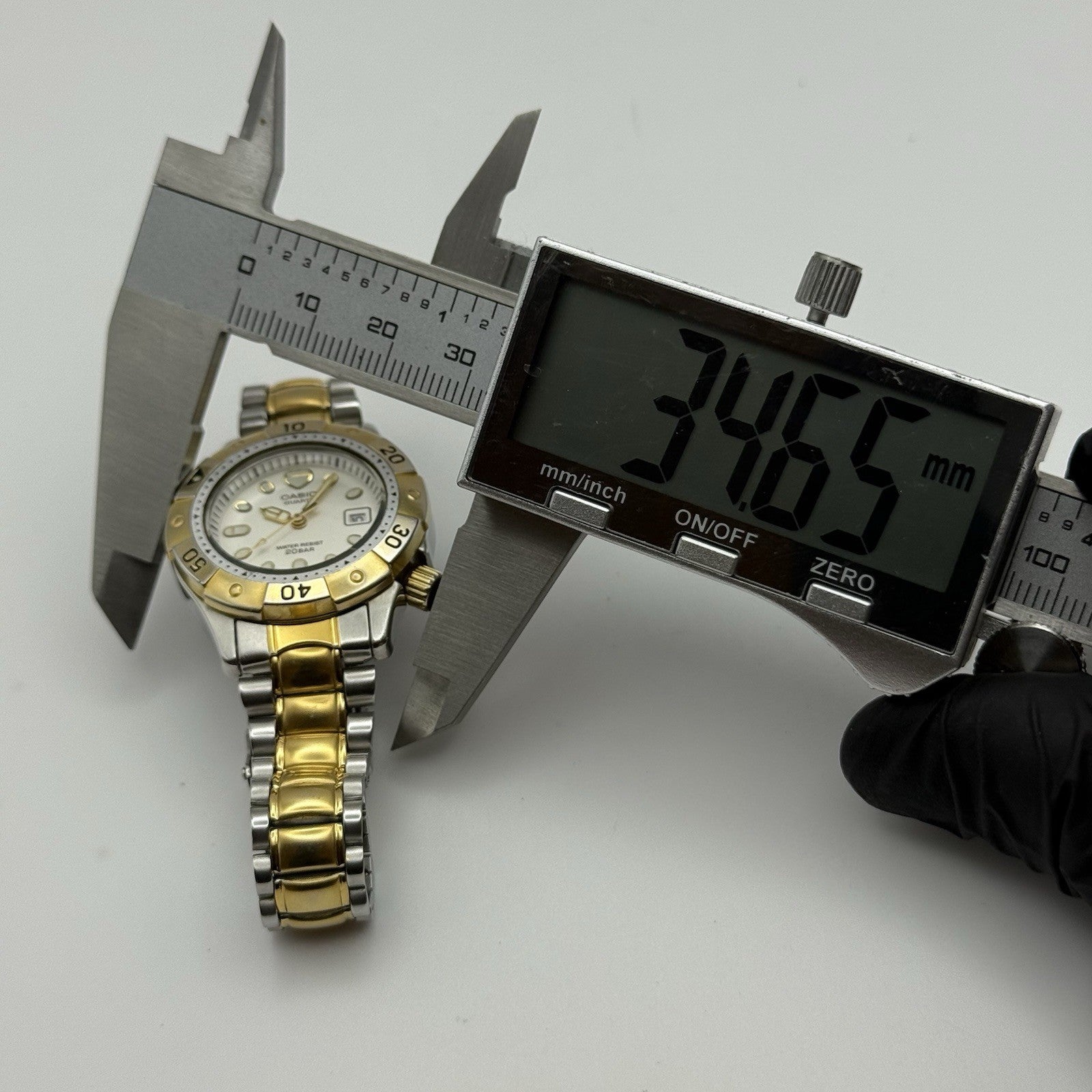 31mm Working Vintage Rare Casio LD-721 Two Tone Date 20Bar Quartz Watch 6 Inches