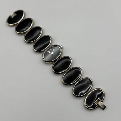 Next Ladies Quartz Watch Black Silver Tone Oval Bracelet Working 30mm 6 Inches