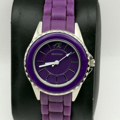 Sekonda Ladies Quartz Watch Purple Dial & Strap Working 32mm New Battery