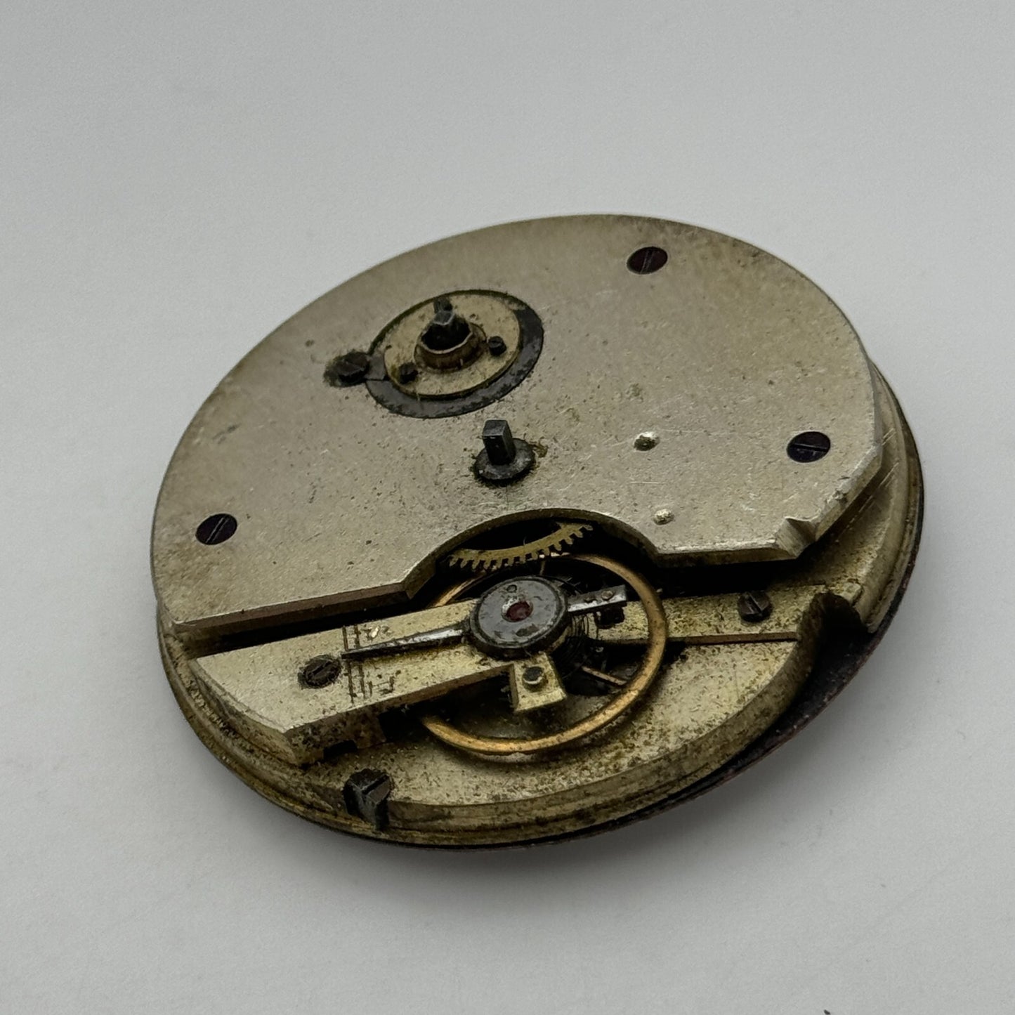 47.6mm Antique Unidentified Key Wound Pocket Watch Movement Dial PARTS REPAIR
